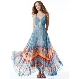 Alice + Olivia GLORIA CHAIN STRAP PLEATED MAXI DRESS ( Size 2)